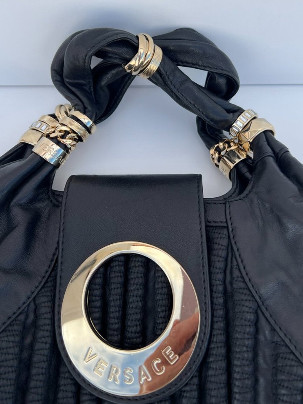 Gorgeous!! Authentic VERSACE Mainline Black Leather Hobo Bag - Picture 5 of 16